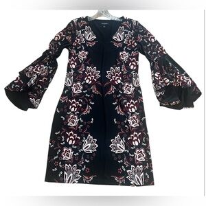 Roz & Ali Floral Stretch Knit Flare Bell Sleeves V-Neck Shift Dress SzXS  Chic